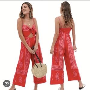 423-Free People Red Paisley Women's Jumpsuit‎